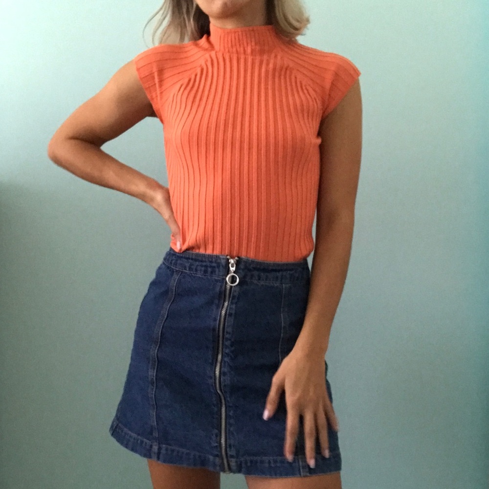 Ribbed Mock Neck Short Sleeve Sweater